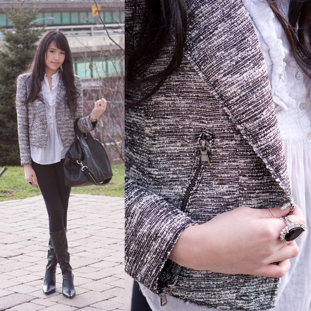 Zara Woman Boucle Tweed Metallic Blazer